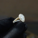 SCARLETT | Scalloped Pavé Split Shoulder Pear Shape Ring in Yellow Gold