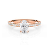 ADALET | Pavé Solitaire Oval Shape Diamond Ring in Rose Gold