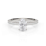 ADALET | Pavé Solitaire Oval Shape Diamond Ring in Platinum