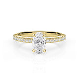 ADALET | Pavé Solitaire Oval Shape Diamond Ring in Yellow Gold