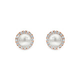 ALARA | Akoya Pearl and Diamond Halo Studs in Rose Gold (0.38ct tw.)