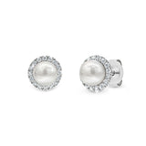ALARA | Akoya Pearl and Diamond Halo Studs in Platinum (0.38ct tw.)