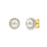 ALARA | Akoya Pearl and Diamond Halo Studs in Yellow Gold (0.38ct tw.)