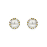 ALARA | Akoya Pearl and Diamond Halo Studs in Yellow Gold (0.38ct tw.)