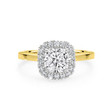 ARI | Scalloped Pavé Cushion Diamond Ring in Yellow & White Gold
