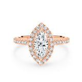 AVA | French Pavé Halo Marquise Diamond Ring in Rose Gold