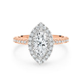 AVA | French Pavé Halo Marquise Diamond Ring in Rose & White Gold