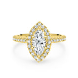 AVA | French Pavé Halo Marquise Diamond Ring in Yellow Gold