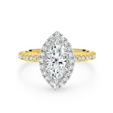 AVA | French Pavé Halo Marquise Diamond Ring in Yellow & White Gold