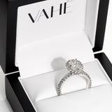 AVA | French Pavé Halo Pear Shape Diamond Ring in 18ct White Gold