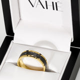 AXEL | Flat Profile Zirconium & Yellow Gold Ring with Black Diamonds