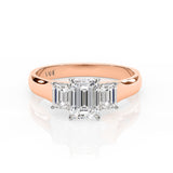 CELESTE | Three Stone Emerald Cut Diamond Ring in Rose & White Gold