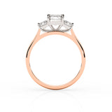 CELESTE | Three Stone Emerald Cut Diamond Ring in Rose & White Gold