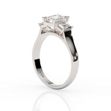 CELESTE | Three Stone Emerald Cut Diamond Ring in White Gold