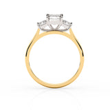 CELESTE | Three Stone Emerald Cut Diamond Ring in Yellow & White Gold