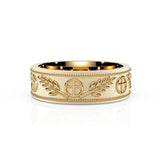 CUSTOM | Cross and Leaf Pattern Ring in 9ct Yellow Gold
