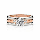 CUSTOM | Parallel Four Claw Ring with Interlocking Band in 18ct White & Rose Gold