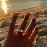 CUSTOM | Parallel Four Claw Ring with Interlocking Band in 18ct White & Rose Gold