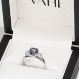 Cushion Tanzanite and White Diamond Ring in 18ct White Gold