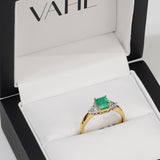 Emerald & White Diamond Three Stone Ring in 18ct Yellow & White Gold