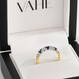 Five Stone Diamond & Sapphire Ring in 18ct Yellow & White Gold (0.65ct tw.)