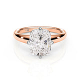 JEMMA | Four Claw Tapered Solitaire Cushion Cut Diamond Ring in Rose & White Gold