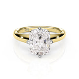 JEMMA | Four Claw Tapered Solitaire Cushion Cut Diamond Ring in Yellow & White Gold