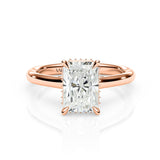 JENNET | Cathedral Hidden Halo Radiant Diamond Ring in Rose Gold