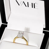 JENNET | Cathedral Hidden Halo Radiant Diamond Ring in Yellow & White Gold