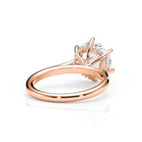 JENNET | Cathedral Hidden Halo Round Diamond Ring in Rose Gold