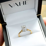 JENNET | Cathedral Hidden Halo Elongated Cushion Diamond Ring in 18ct Yellow & White Gold