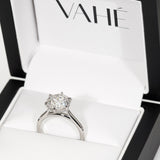 JENNET | Cathedral Hidden Halo Round Diamond Ring in Platinum