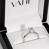 KIMBERLY | French Pavé Solitaire Radiant Cut Diamond Ring in 18ct White Gold