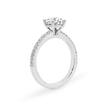 KIMBERLY | French Pavé Solitaire Round Diamond Ring in White Gold