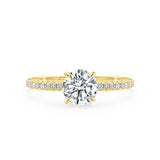 KIMBERLY | French Pavé Solitaire Round Diamond Ring in Yellow Gold