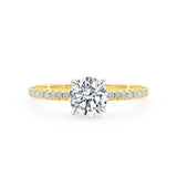KIMBERLY | French Pavé Solitaire Round Diamond Ring in Yellow & White Gold