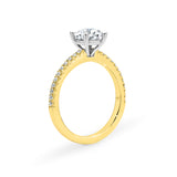 KIMBERLY | French Pavé Solitaire Round Diamond Ring in Yellow & White Gold
