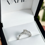 Pear & Baguette Three Stone Ring in 18ct White Gold