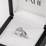 Pear & Baguette Three Stone Ring in 18ct White Gold
