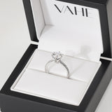 ELORA | French Pavé Round Brilliant Diamond Ring in White Gold