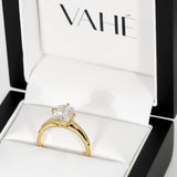 JEMMA | Four Claw Tapered Solitaire Cushion Cut Diamond Ring in Yellow Gold