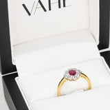 Ruby & White Diamond Antique Cluster in 18ct Yellow & White Gold