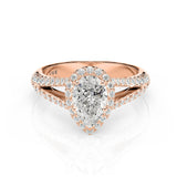 SCARLETT | Scalloped Pavé Split Shoulder Pear Shape Ring in Rose Gold