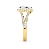 SCARLETT | Scalloped Pavé Split Shoulder Pear Shape Ring in Yellow Gold