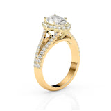 SCARLETT | Scalloped Pavé Split Shoulder Pear Shape Ring in Yellow Gold