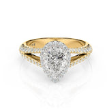SCARLETT | Scalloped Pavé Split Shoulder Pear Shape Ring in Yellow & White Gold