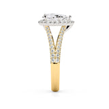 SCARLETT | Scalloped Pavé Split Shoulder Pear Shape Ring in Yellow & White Gold