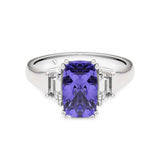 Tanzanite and Diamond Three Stone Ring in 18ct White Gold