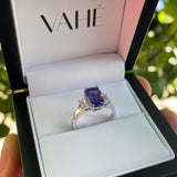 Tanzanite and Diamond Three Stone Ring in 18ct White Gold