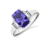 Tanzanite and Diamond Three Stone Ring in 18ct White Gold